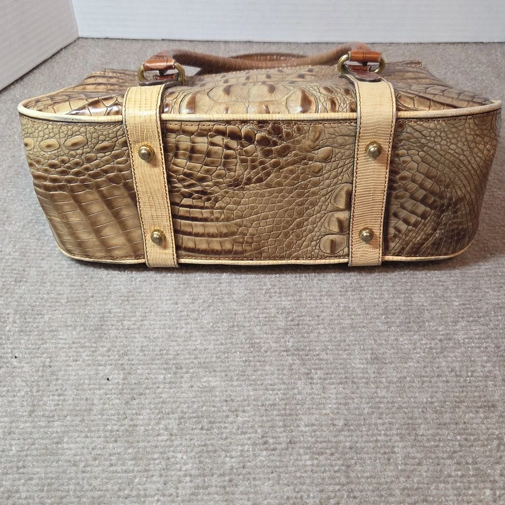 BRAHMIN VINTAGE TRI-COLOR ITALIAN LEATHER HANDBAG Croc embossed classic